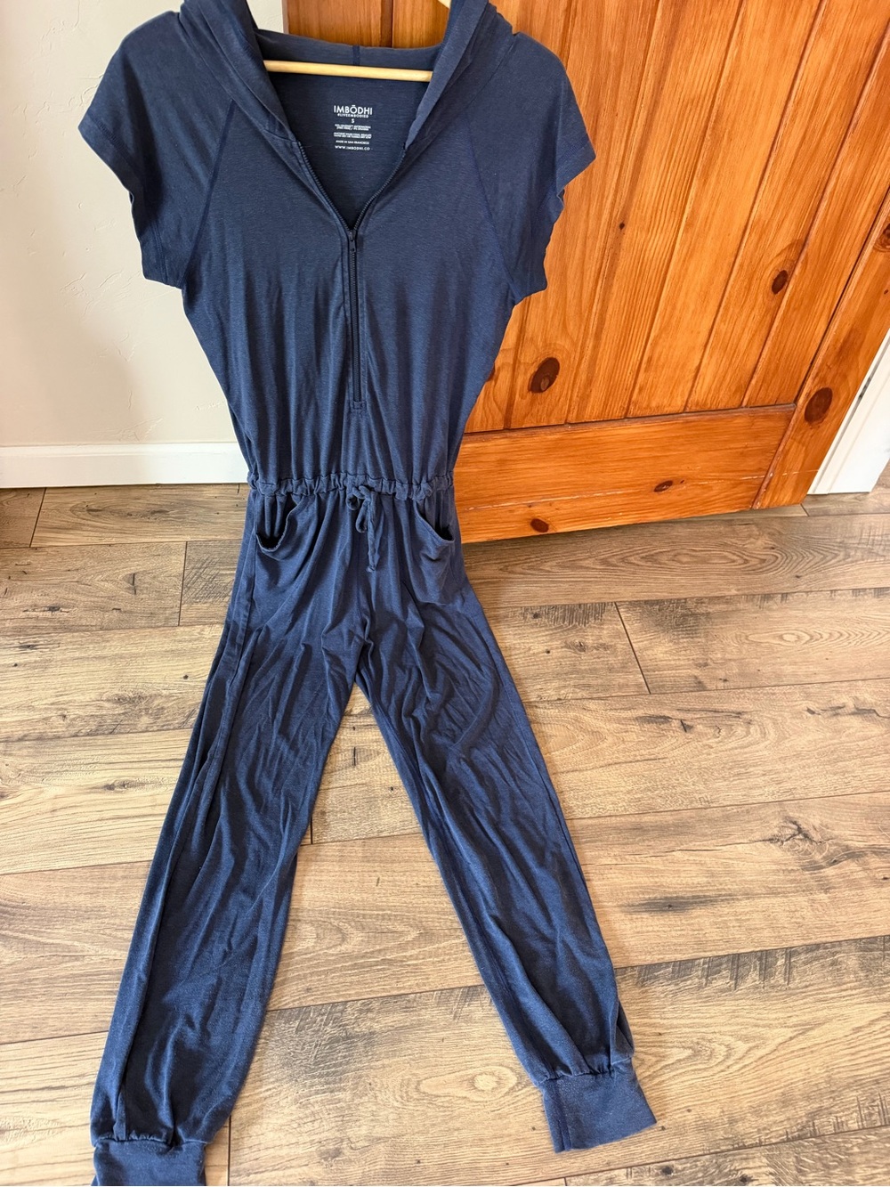IMBODHI Navy Blue Hooded Short Sleeve Jumpsuit Romper Size Small